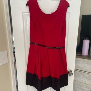 EUC red dress with floral lace trim